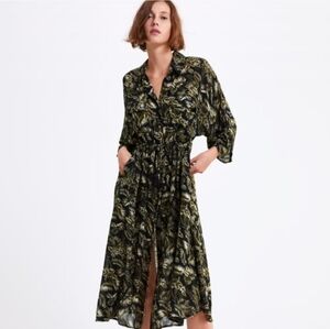Zara tropical floral chiffon midi dress